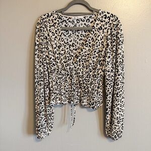 Zara Leopard Print Smocked Peplum Blouse Size Medium
